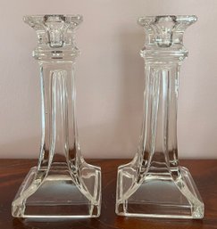 Art Deco Styled Glass Candlestick Holders - 2 Pieces