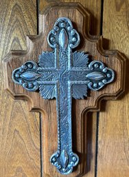 Decorative Steel Cross Mounted On Wood