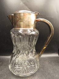 Vintage Cut Glass & Silver Plated Pitcher With Ice Holder Insert