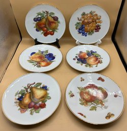 JKW Fine Porcelain Hand Painted Fruit Plates - 6 Piece Lot