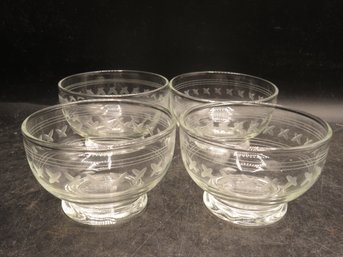 Vintage Etched Glass Footed Dessert Cups - Set Of 4