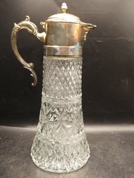 Vintage Cut Glass & Silver Plated Pitcher With Ice Holder Insert