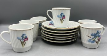 Bone China Porcelain Tea Cups & Saucers - 12 Pieces
