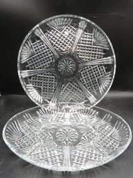 Vintage Covetro Cut Glass Round Platter & Oval Sectioned Dish - Lot Of 2 - Made In Italy
