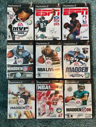 Play Station 2 Video Games, ESPN, Madden, NBA, 9 Piece Lot