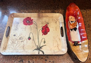 House In The Country Decorative Tray & Tracy Flickinger Certified International Bread Dish - 2 Piece Lot