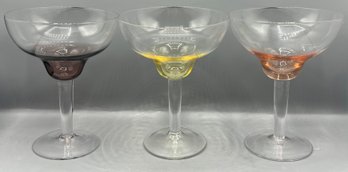 Colored Stemmed Margarita Glasses - 3 Pieces