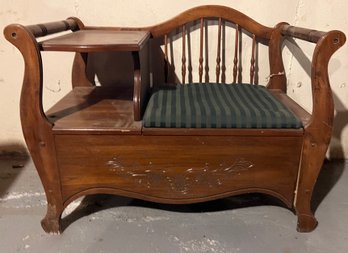 Wooden Carved Telephone Bench With Storage