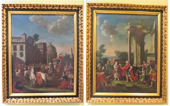 Antique Italian Oil Paintings On Canvas Framed - Set Of 2