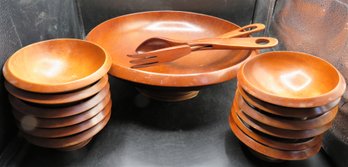 Wood Salad Serving Bowl, Serving Tongs & Pantalcraft 12 Small Bowls