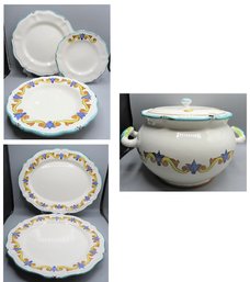 Dip A Mano 'Il Pavone'  Hand Painted Dishware Set Of 40 Pieces