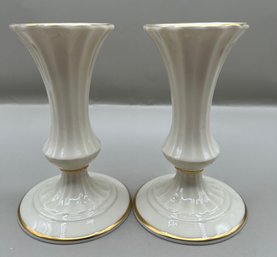 Lenox Mansfield Eternal Porcelain Candle Holders With Gold Trim, 2 Piece Lot