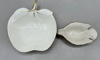 Mikasa Porcelain Apple Bowl And Lenox Classic Porcelain Dove Dish, 2 Piece Lot