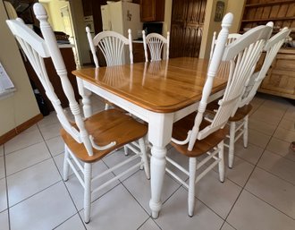 Meubles Canadel Two Tone Rustic Kitchen Table With Leaf & 6 Chairs - 8 Pieces