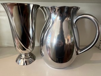 Silver Toned Vase & Pitcher - 2 Piece Lot