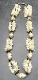 Cultured Pearl, Black & Gold Tone Beaded Necklace
