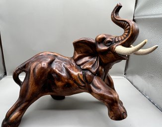 Carved Wood Lucky Elephant Figurine