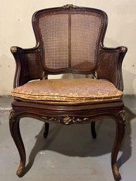 Antique French Styled Carved Wood Cane Back Armchair