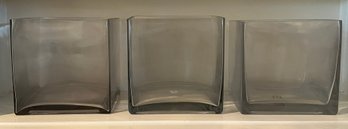 Set Of Square Glass Vases - 3 Piece Lot