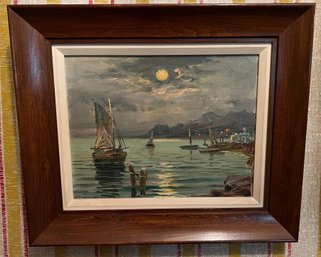 Frank Ferruzza Artist Signed Boat Harbor Framed Painting