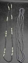 Gray Faux Pearl Necklace & Freshwater Pearl With Gold Tone Beads & Gray Faux Pearls - Lot Of 2