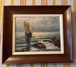 Frank Ferruzza Artist Signed Ship Painting Framed