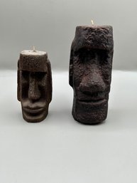 Vintage Tiki Moai Candles, 2 Piece Lot