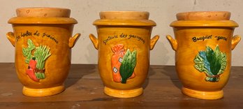 Silea Of French Ceramic Herb Jars With Lids- 3 Pieces With Lids