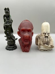 Cerart Asian Figural Green Wax Candle, Richard Nixon Wax Candle, Japanese God Of Wisdom Wax Candle, 3 Piece Lo