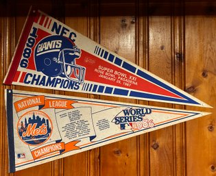 Giants NFC 1986 Super Bowl XXI Pennant And Mets 1986 National League World Series Champions Pennant