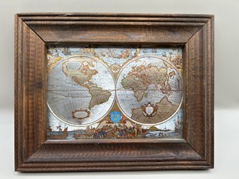 Framed World Map On Silver Foil Paper
