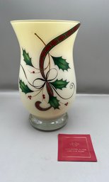 Lenox Holiday Nouveau Gold Decoupage Hurricane Glass Candle Holder