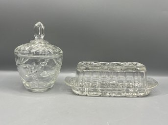 Crystal Cut Jar & Glass Butter Holder - 2 Pieces