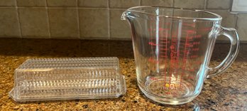 Pyrex Measuring Cup & Plastic Butter Container - 2 Piece Lot
