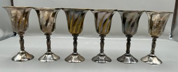 Silver Plate Cordial Goblets Made In India, 6 Piece Lot