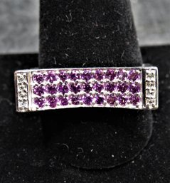 Sterling Silver 925 Ring With Light Purple  & Clear Stones - Size 12.25 - New