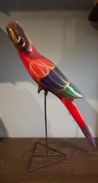Hand Painted Wood Parrot On Metal Perch