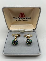The Custom Shop Shirtmakers Gold Toned Blue And Emerald Green Cuff Links