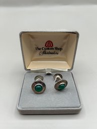 The Custom Shop Shirtmakers Natural Green Onyx Silver Toned Cuff Links