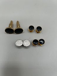 Assorted Black Onyx And Silver Toned Cufflinks, 4 Set Lot