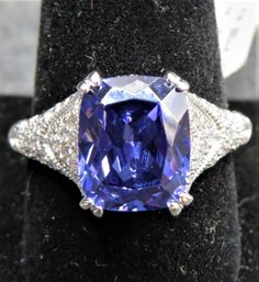 Sterling Silver 925 Ring, Vanna K For Bella Lu, Tanzanite & Diamond Simulant - Size 11 - New
