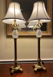 Waterford Pineapple Crystal & Brass Lamps - 2 Piece Lot