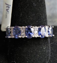 Sterling Silver 925 Ring, Bella Luce Tanzanite & White Diamond Simulant, Rhodium On ER - Size 11 - New