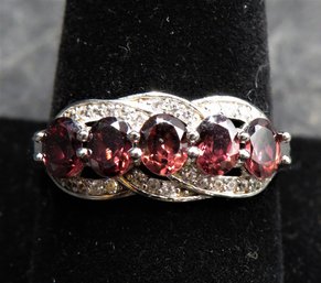 Sterling Silver 925 Ring, Oval Red & White Zirconia - Size 10.75 - New