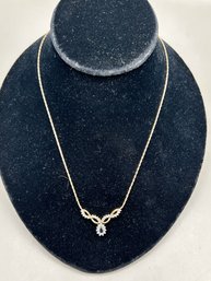 14k Gold Diamond And Sapphire Necklace, 5.6g, 7.5' Chain