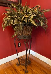 Faux Fern Plant With Metal Tripod Plant Stand - 2 Pieces