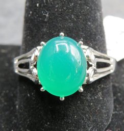 Sterling Silver 925 Ring, Oval Green Stone - Size 11.5 - New