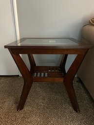 Pair Of Wood And Glass End Tables With Shelf, 2 Piece Lot