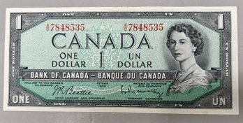 1954 Bank Of Canada $1 Note S/N 7848535