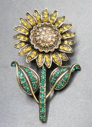 Off Park Collection Multi-color Crystal Antiqued Gold Tone Sunflower Brooch